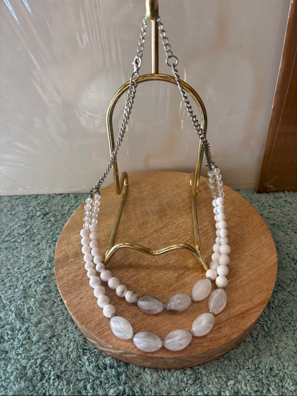 Layered White Bead & Stone Necklace - Women Jewelry